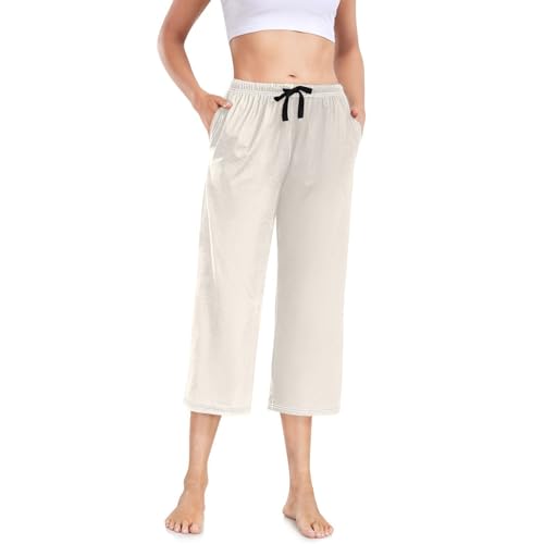 HMZXZ Damen Pyjamahose Cool Abstrakt 3/4 Lang Damen Schlafanzughose Pyjamahose Nachtwäsche Schlafhose Abnormal Beige von HMZXZ
