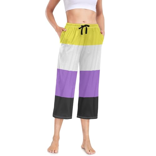 HMZXZ Damen Pyjamahose Stolz LGBT Flagge 3/4 Lang Damen Schlafanzughose Pyjamahose Nachtwäsche Schlafhose Bunt Streifen von HMZXZ