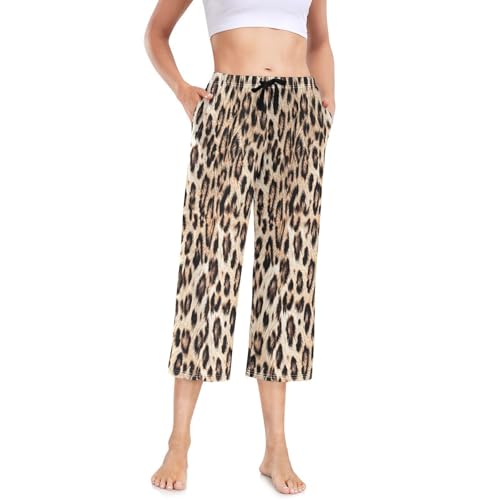 HMZXZ Damen Pyjamahose Tier Leopard Muster 3/4 Lang Damen Schlafanzughose Pyjamahose Nachtwäsche Schlafhose Leopard Drucken von HMZXZ