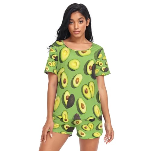 HMZXZ Damen Schlafanzug-Set Fruit Avocado Muster Sommer Pyjama Woman Set,Sommer Loungewear und Shorts Lounge Set Sleepwear Nachtwäsche von HMZXZ