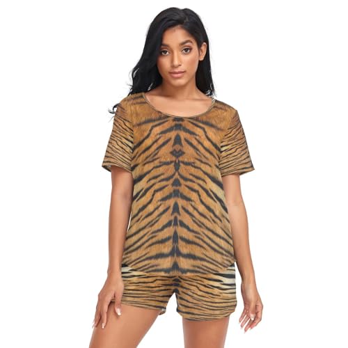 HMZXZ Damen Schlafanzug-Set Tier Tiger Leopard Drucken Sommer Pyjama Woman Set,Tier Haut Loungewear und Shorts Lounge Set Sleepwear Nachtwäsche von HMZXZ