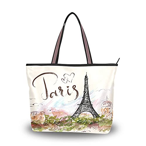 HMZXZ Eiffelturm Herz Handtaschen und Geldbörse für Frauen Tote Bag Große Kapazität Top Griff Shopper Schultertasche, Mehrfarbig - mehrfarbig - Größe: Large von HMZXZ