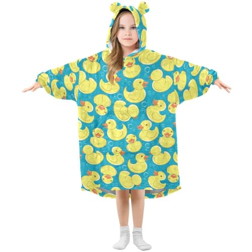 HMZXZ Gelb Ente Bubbles Kinder Tragbar Decke Kapuzenpullover Übergroß Sweatshirt Blanket Pullover für 3-14 Jahr Jungen Mädchen von HMZXZ