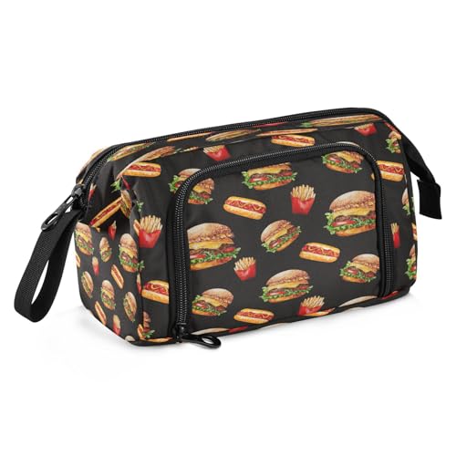 HMZXZ Großes Federmäppchen für Mädchen und Jungen, Aquarellfarben, Lebensmittelmalerei, Federmäppchen für Schulbedarf, Büro, Schreibwaren, Organizer, Federmäppchen, Hamburger, Pommes Frites für von HMZXZ