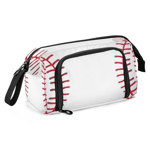 HMZXZ Großes Federmäppchen für Mädchen und Jungen, Baseball-Sport-Federmäppchen für Schulbedarf, Büro, Schreibwaren, Organizer, Federmäppchen, weiß, rot, Baseball für Erwachsene und Frauen von HMZXZ