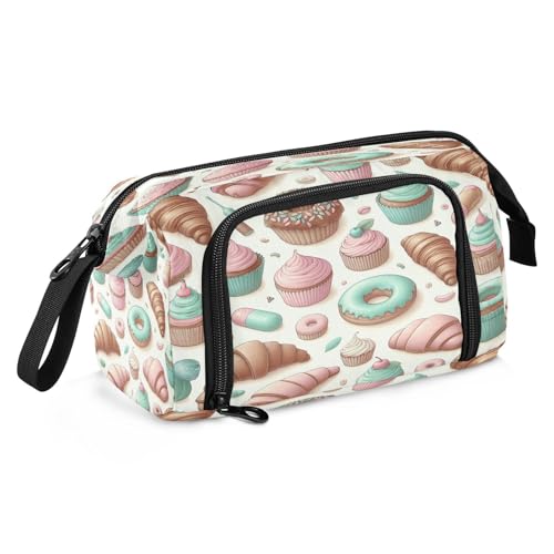 HMZXZ Großes Federmäppchen für Mädchen und Jungen, Cupcake-Donut-Federmäppchen für Schulbedarf, Büro, Schreibwaren, Organizer, Federmäppchen, rosa Malerei für Erwachsene und Frauen von HMZXZ