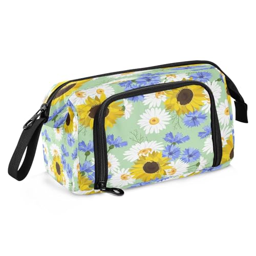 HMZXZ Großes Federmäppchen für Mädchen und Jungen, Sommer-Sonnenblume, Kamille, Federmäppchen für Schulbedarf, Büro, Schreibwaren, Organizer, Federmäppchen, Sonnenblumen für Erwachsene und Frauen von HMZXZ