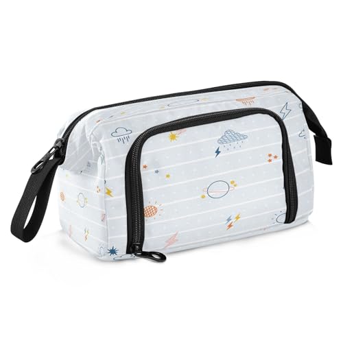 HMZXZ Großes Federmäppchen für Mädchen und Jungen, Sonne, Wolken, Planet, Sterne, Federmäppchen für Schulbedarf, Büro, Schreibwaren, Organizer, Federmäppchen, Regenblau, für Erwachsene und Frauen von HMZXZ