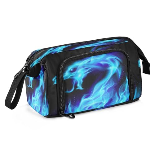 HMZXZ Großes Federmäppchen für Mädchen und Jungen, blauer Feuerdrache, Federmäppchen für Schulbedarf, Büro, Schreibwaren, Organizer, Federmäppchen, Dinosaurier-Tiere für Erwachsene und Frauen von HMZXZ