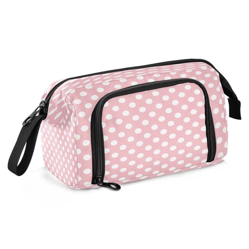 HMZXZ Großes Federmäppchen für Mädchen und Jungen, gepunktet, Rosa / Weiß, Federmäppchen für Schulbedarf, Büro, Schreibwaren, Organizer, Federmäppchen, geometrisch, für Erwachsene und Frauen von HMZXZ
