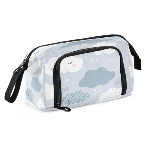 HMZXZ Großes Federmäppchen für Mädchen und Jungen, niedliche Wolken, Sterne, Federmäppchen für Schulbedarf, Büro, Schreibwaren, Organizer, Federmäppchen, Cartoon, für Erwachsene und Frauen von HMZXZ