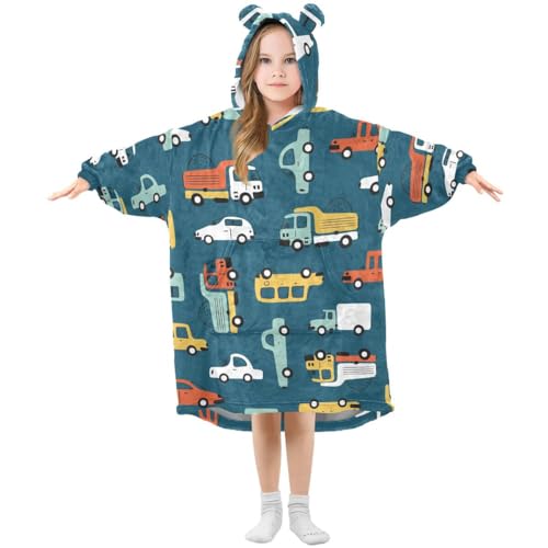 HMZXZ Karikatur Transport Spielzeug Autos Kinder Tragbar Decke Kapuzenpullover Übergroß Sweatshirt Blanket Pullover für 3-14 Jahr Jungen Mädchen von HMZXZ