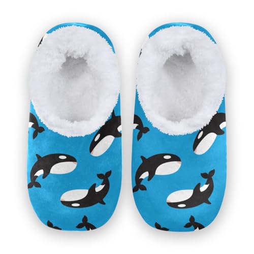 HMZXZ Killer Whale Orca Hausschuhe für Damen und Herren, Korallen-Fleece Indoor Hausschuhe Hausschuhe Socken Fuzzy Feet Hausschuhe Schlafzimmer Hausschuhe, multi, 38/39 EU von HMZXZ