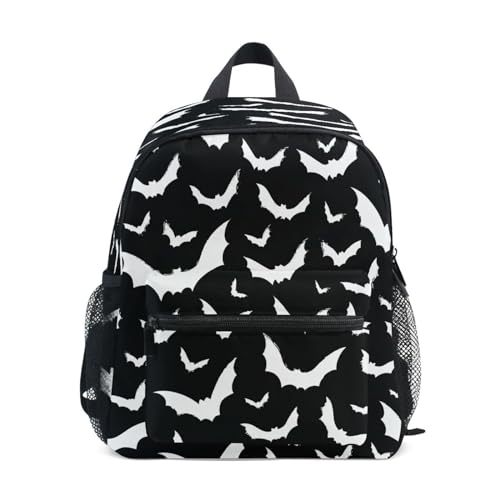 HMZXZ Kinder Kleinkind Mini Rucksack für Jungen Mädchen Halloween Fledermäuse Kinder- Rucksäcke Weiß Blsck Schule Tasche with Name Brand von HMZXZ