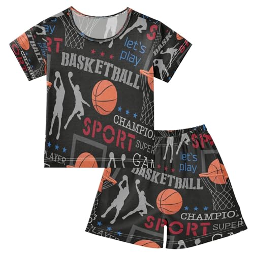 HMZXZ Kinder Kurze Pyjama-Set Basketball Balls Sport Mädchen Jungen Schlafanzug Set Baumwolle Sommer Nachtwäsche-Set Basketball von HMZXZ