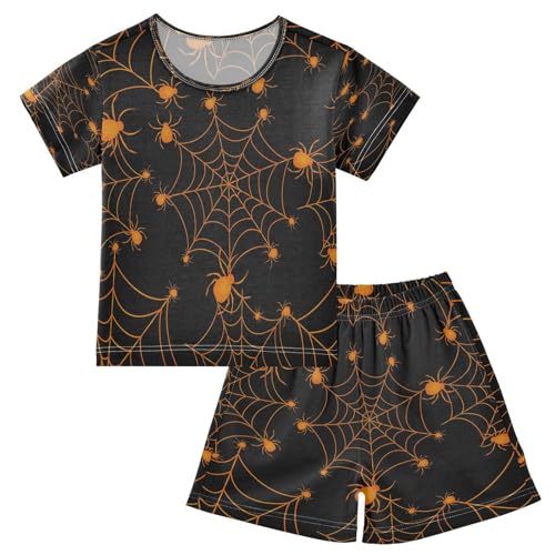 HMZXZ Kinder Kurze Pyjama-Set Halloween Spinne Schwarz Mädchen Jungen Schlafanzug Set Baumwolle Sommer Nachtwäsche-Set Halloween von HMZXZ