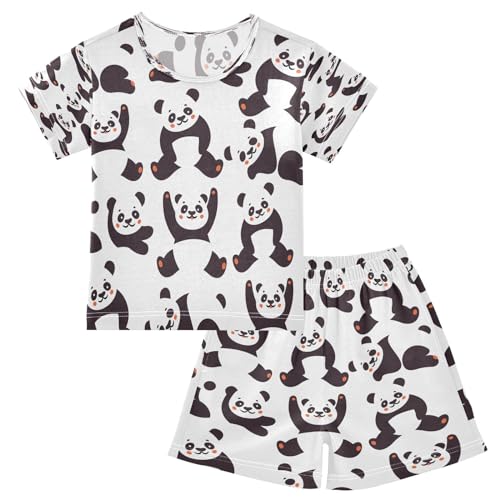 HMZXZ Kinder Kurze Pyjama-Set Karikatur Panda Mädchen Jungen Schlafanzug Set Baumwolle Sommer Nachtwäsche-Set Panda tragen von HMZXZ