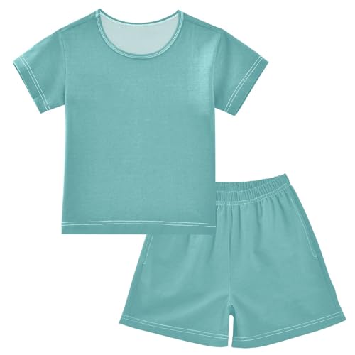 HMZXZ Kinder Kurze Pyjama-Set Luxus Grün Cyan Blau Mädchen Jungen Schlafanzug Set Baumwolle Sommer Nachtwäsche-Set Türkis von HMZXZ