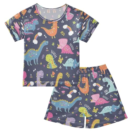 HMZXZ Kinder Kurze Pyjama-Set Niedlich Dinosaurier Blumen Dino Mädchen Jungen Schlafanzug Set Baumwolle Sommer Nachtwäsche-Set Tier Dino von HMZXZ
