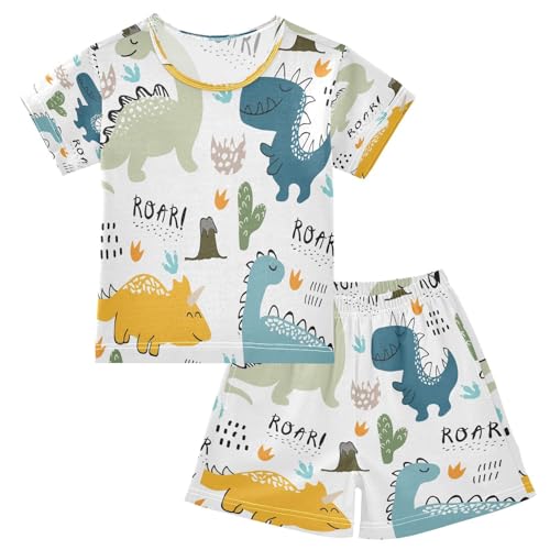 HMZXZ Kinder Kurze Pyjama-Set Niedlich Dinosaurier Mädchen Jungen Schlafanzug Set Baumwolle Sommer Nachtwäsche-Set Dino Tier von HMZXZ