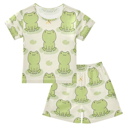 HMZXZ Kinder Kurze Pyjama-Set Niedlich Frosch Mädchen Jungen Schlafanzug Set Baumwolle Sommer Nachtwäsche-Set Tier Frosch von HMZXZ