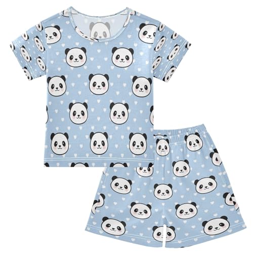 HMZXZ Kinder Kurze Pyjama-Set Niedlich Panda Blau Mädchen Jungen Schlafanzug Set Baumwolle Sommer Nachtwäsche-Set tragen Tier von HMZXZ