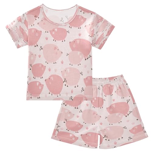 HMZXZ Kinder Kurze Pyjama-Set Niedlich Pig Schweinchen Mädchen Jungen Schlafanzug Set Baumwolle Sommer Nachtwäsche-Set Rosa Tier von HMZXZ