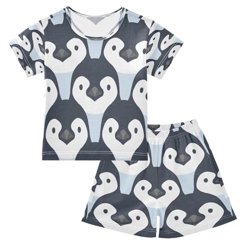 HMZXZ Kinder Kurze Pyjama-Set Niedlich Pinguin Babies Mädchen Jungen Schlafanzug Set Baumwolle Sommer Nachtwäsche-Set Pinguine von HMZXZ