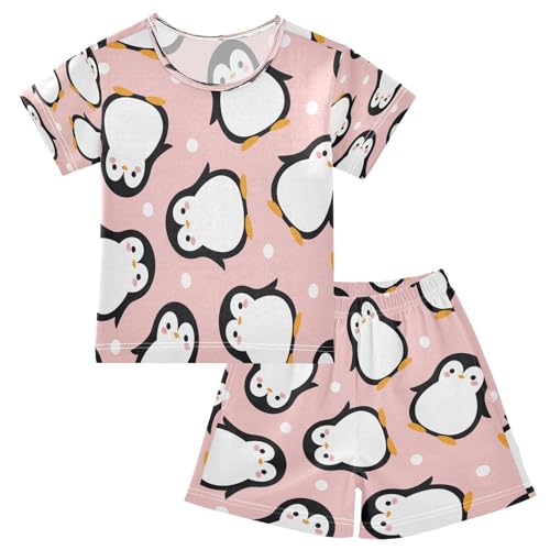 HMZXZ Kinder Kurze Pyjama-Set Niedlich Tiere Pinguin Mädchen Jungen Schlafanzug Set Baumwolle Sommer Nachtwäsche-Set Karikatur Polka Punkt von HMZXZ