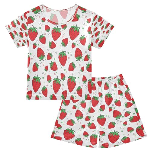 HMZXZ Kinder Kurze Pyjama-Set Rot Erdbeere Obst Mädchen Jungen Schlafanzug Set Baumwolle Sommer Nachtwäsche-Set Sommer von HMZXZ