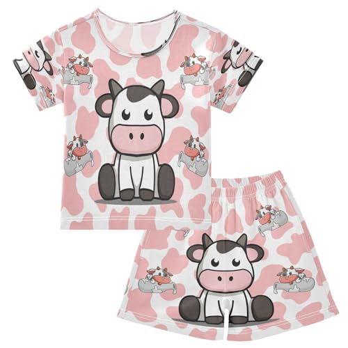 HMZXZ Kinder Kurze Pyjama-Set Tier Kuh Mädchen Jungen Schlafanzug Set Baumwolle Sommer Nachtwäsche-Set Rosa Leopard von HMZXZ