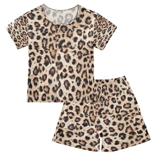 HMZXZ Kinder Kurze Pyjama-Set Tier Leopard Muster Mädchen Jungen Schlafanzug Set Baumwolle Sommer Nachtwäsche-Set Leopard Drucken von HMZXZ