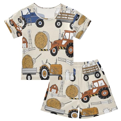 HMZXZ Kinder Kurze Pyjama-Set Traktors Bauernhaus Autos Mädchen Jungen Schlafanzug Set Baumwolle Sommer Nachtwäsche-Set Bunt Auto von HMZXZ