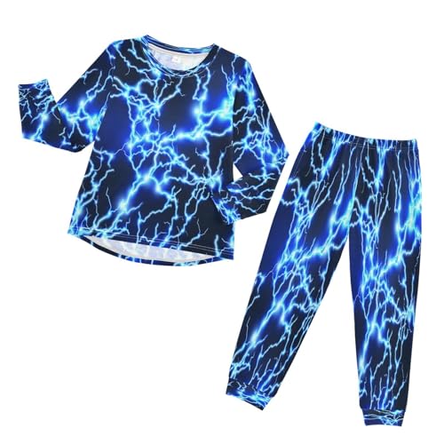 HMZXZ Kinder Schlafanzug-Set Elektrisch Blitz Blau Pyjama Set,Langarm Spitze Hose Loungewear Sleepwear Nachtwäsche Blau Elektrisch Blitz for Jungen Mädchen von HMZXZ