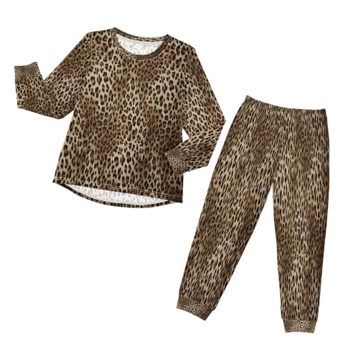 HMZXZ Kinder Schlafanzug-Set Leopard Haut Pyjama Set,Langarm Spitze Hose Loungewear Sleepwear Nachtwäsche Tier Haut for Jungen Mädchen von HMZXZ