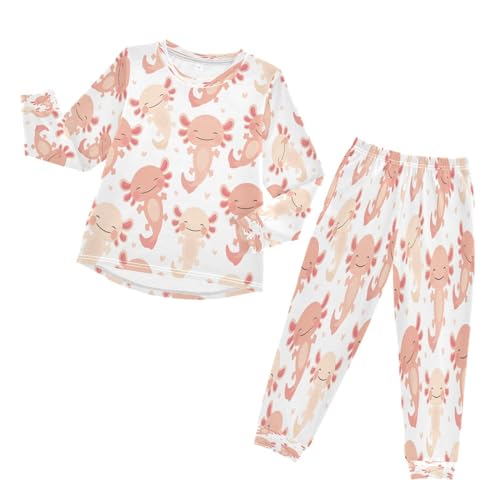HMZXZ Kinder Schlafanzug-Set Niedlich Kawaii Axolotl Pyjama Set,Langarm Spitze Hose Loungewear Sleepwear Nachtwäsche Karikatur Tier for Jungen Mädchen von HMZXZ