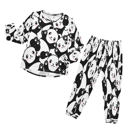 HMZXZ Kinder Schlafanzug-Set Niedlicher Panda Pyjama Set,Langarm Spitze Hose Loungewear Sleepwear NachtwäscheTier-Muster for Jungen Mädchen von HMZXZ