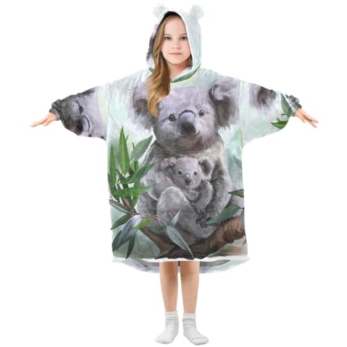 HMZXZ Koala Aquarell Malerei Kinder Tragbar Decke Kapuzenpullover Übergroß Sweatshirt Blanket Pullover für 3-14 Jahr Jungen Mädchen von HMZXZ