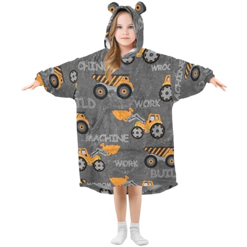 HMZXZ Konstruktion Maschinen Autos LKW Tractor Kinder Tragbar Decke Kapuzenpullover Übergroß Sweatshirt Blanket Pullover für 3-14 Jahr Jungen Mädchen von HMZXZ