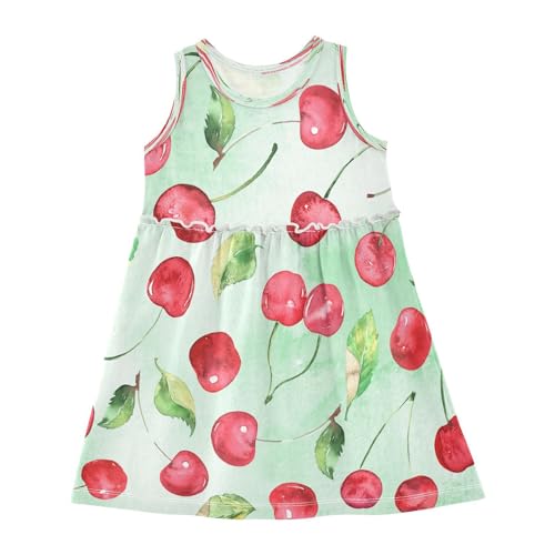 HMZXZ Mädchen Kleider Aquarell Obst Kirsche Ärmellos Kleid Sommerkleid Baumwolle Casual Kleid für 2-8 Jahre Kirsche von HMZXZ