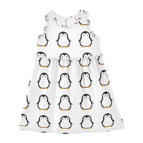 HMZXZ Mädchen Kleider Karikatur Pinguin Symbol Ärmellos Kleid Sommerkleid Baumwolle Casual Kleid für 2-8 Jahre Tier von HMZXZ