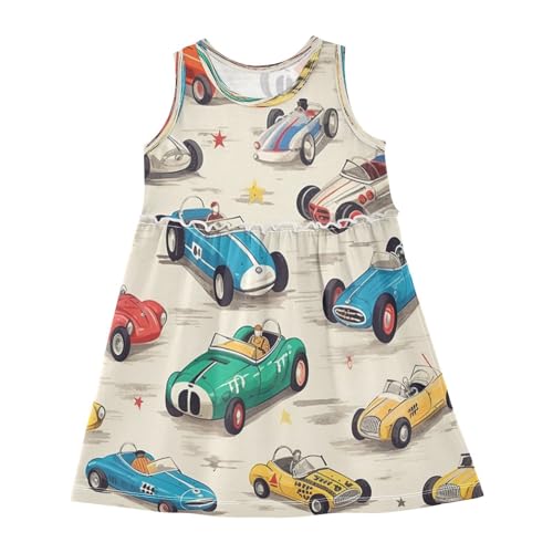 HMZXZ Mädchen Kleider Mode Wettrennen Auto Muster Ärmellos Kleid Sommerkleid Baumwolle Casual Kleid für 2-8 Jahre Niedlich Fahrzeug von HMZXZ