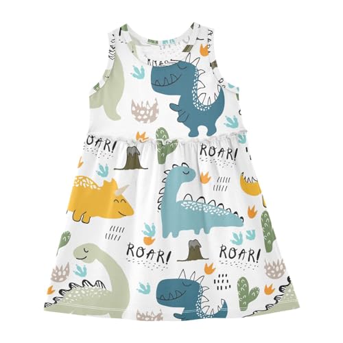 HMZXZ Mädchen Kleider Niedlich Dinosaurier Ärmellos Kleid Sommerkleid Baumwolle Casual Kleid für 2-8 Jahre Dino Tier von HMZXZ