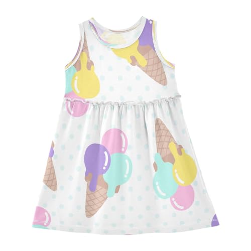HMZXZ Mädchen Kleider Niedlich EIS Creme Muster Ärmellos Kleid Sommerkleid Baumwolle Casual Kleid für 2-8 Jahre Polka Punkt von HMZXZ