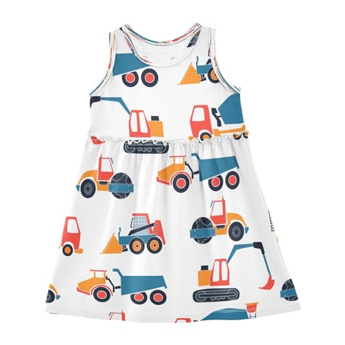 HMZXZ Mädchen Kleider Niedlich Kran Autos Ärmellos Kleid Sommerkleid Baumwolle Casual Kleid für 2-8 Jahre Bagger von HMZXZ