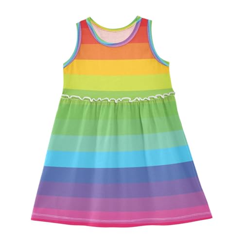 HMZXZ Mädchen Kleider Regenbogen Streifen Kunst Malerei Ärmellos Kleid Sommerkleid Baumwolle Casual Kleid für 2-8 Jahre Bunt von HMZXZ