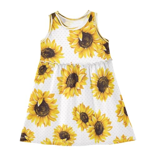 HMZXZ Mädchen Kleider Sommer Blumen Sonnenblume Ärmellos Kleid Sommerkleid Baumwolle Casual Kleid für 2-8 Jahre Gelb Sonnenblume von HMZXZ