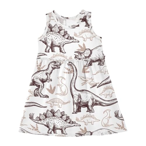 HMZXZ Mädchen Kleider Tropisch Dinosaurier Kaktus Ärmellos Kleid Sommerkleid Baumwolle Casual Kleid für 2-8 Jahre Tier Dino von HMZXZ
