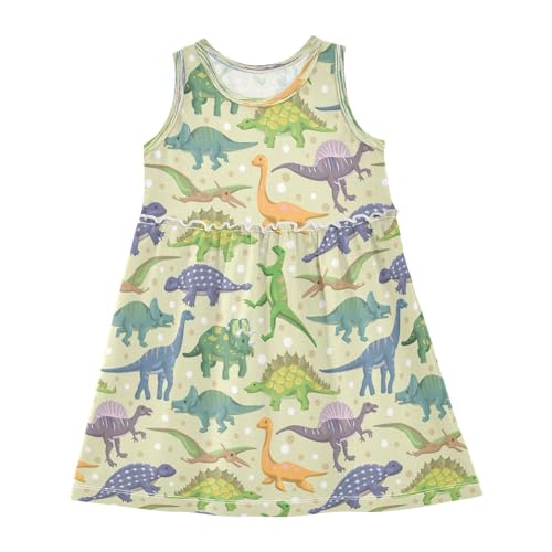 HMZXZ Mädchen Kleider afrikanisch Dinosaurier Muster Ärmellos Kleid Sommerkleid Baumwolle Casual Kleid für 2-8 Jahre Tier Dino von HMZXZ