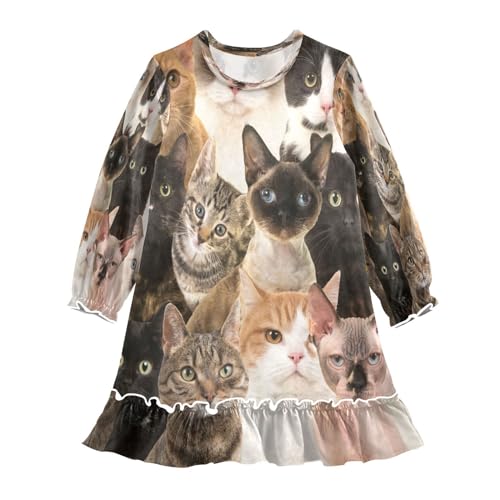 HMZXZ Mädchen Nachthemd Niedlich Katze Kitty Langarm Schlafanzug Kleider Nachtwäsche Nightdress Pyjamas Katzes Tiere,3-10 Jahre von HMZXZ